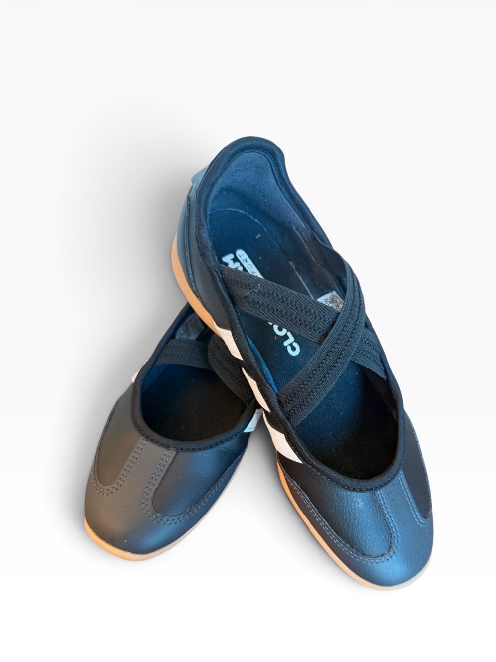 adidas Black Slip-On Mary Jane Flats with Tan Sole